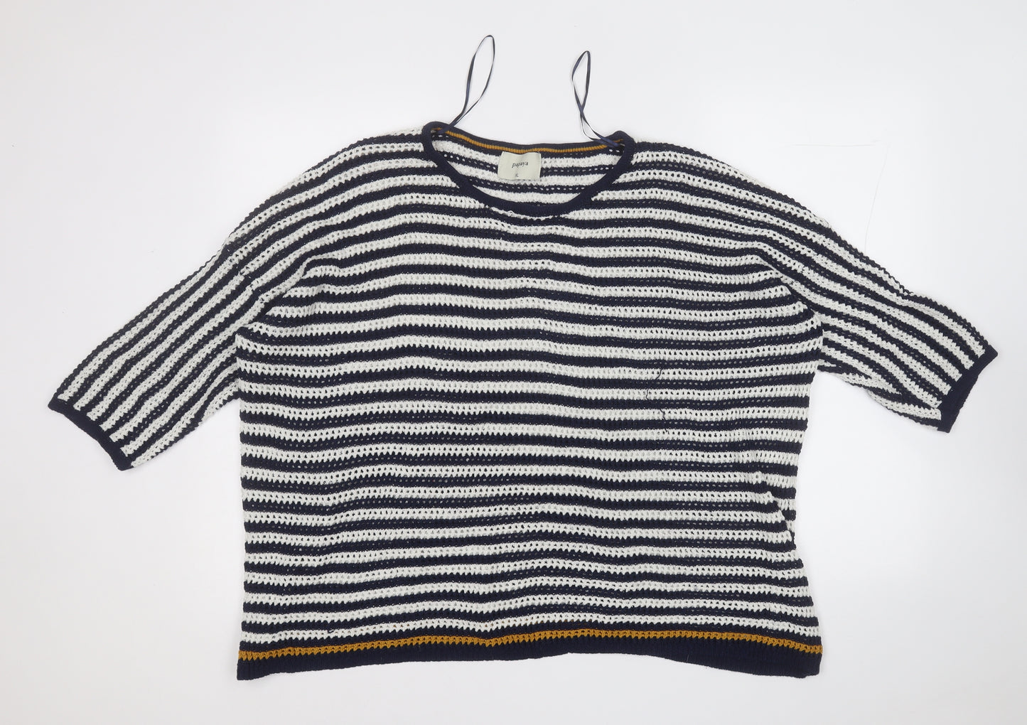 Papaya Womens Blue Round Neck Striped Acrylic Pullover Jumper Size XL