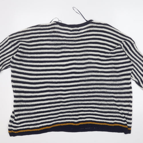 Papaya Womens Blue Round Neck Striped Acrylic Pullover Jumper Size XL
