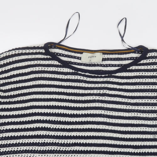 Papaya Womens Blue Round Neck Striped Acrylic Pullover Jumper Size XL