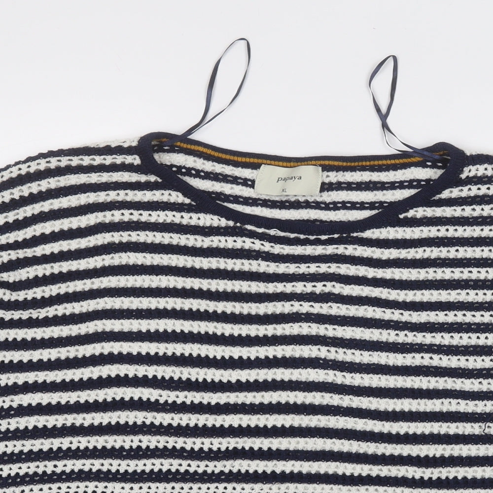 Papaya Womens Blue Round Neck Striped Acrylic Pullover Jumper Size XL