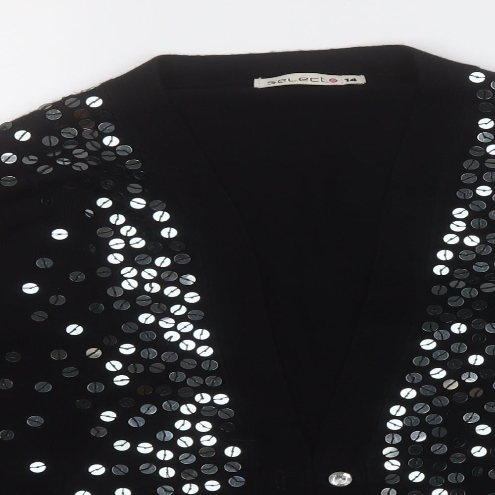 Select Womens Black Round Neck  Acrylic Cardigan Jumper Size 14