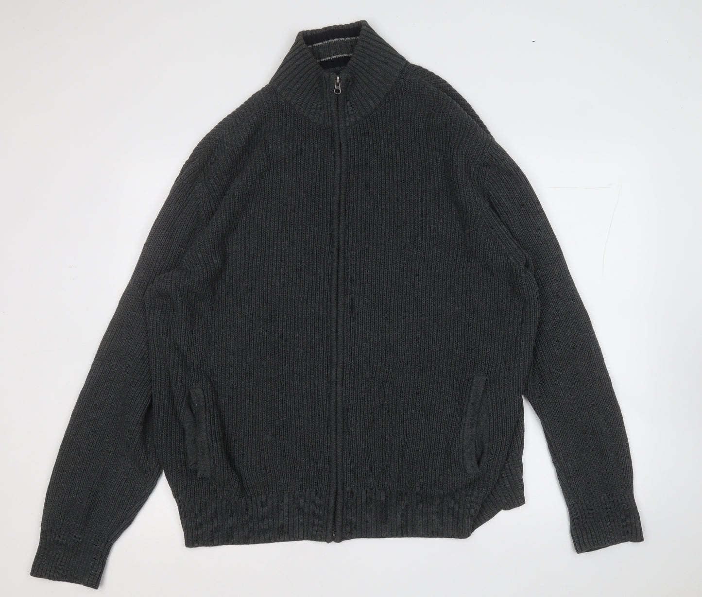 Blue Harbour Mens Grey Mock Neck  Cotton Full Zip Jumper Size XL