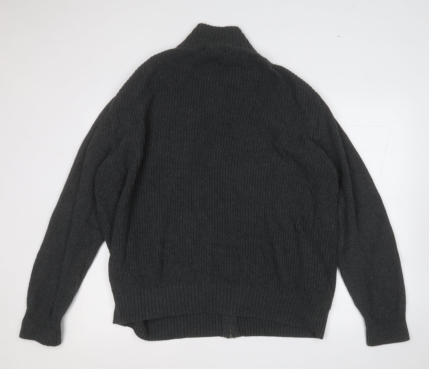 Blue Harbour Mens Grey Mock Neck  Cotton Full Zip Jumper Size XL