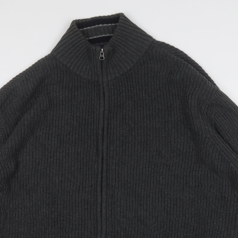 Blue Harbour Mens Grey Mock Neck  Cotton Full Zip Jumper Size XL