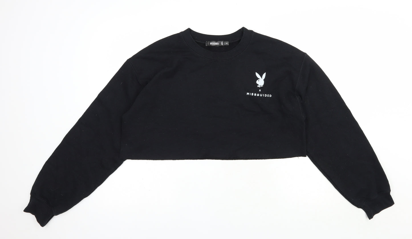 Missguided Womens Black  Cotton Pullover Sweatshirt Size S  Pullover - Cropped