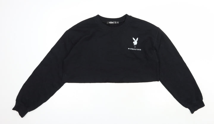 Missguided Womens Black  Cotton Pullover Sweatshirt Size S  Pullover - Cropped