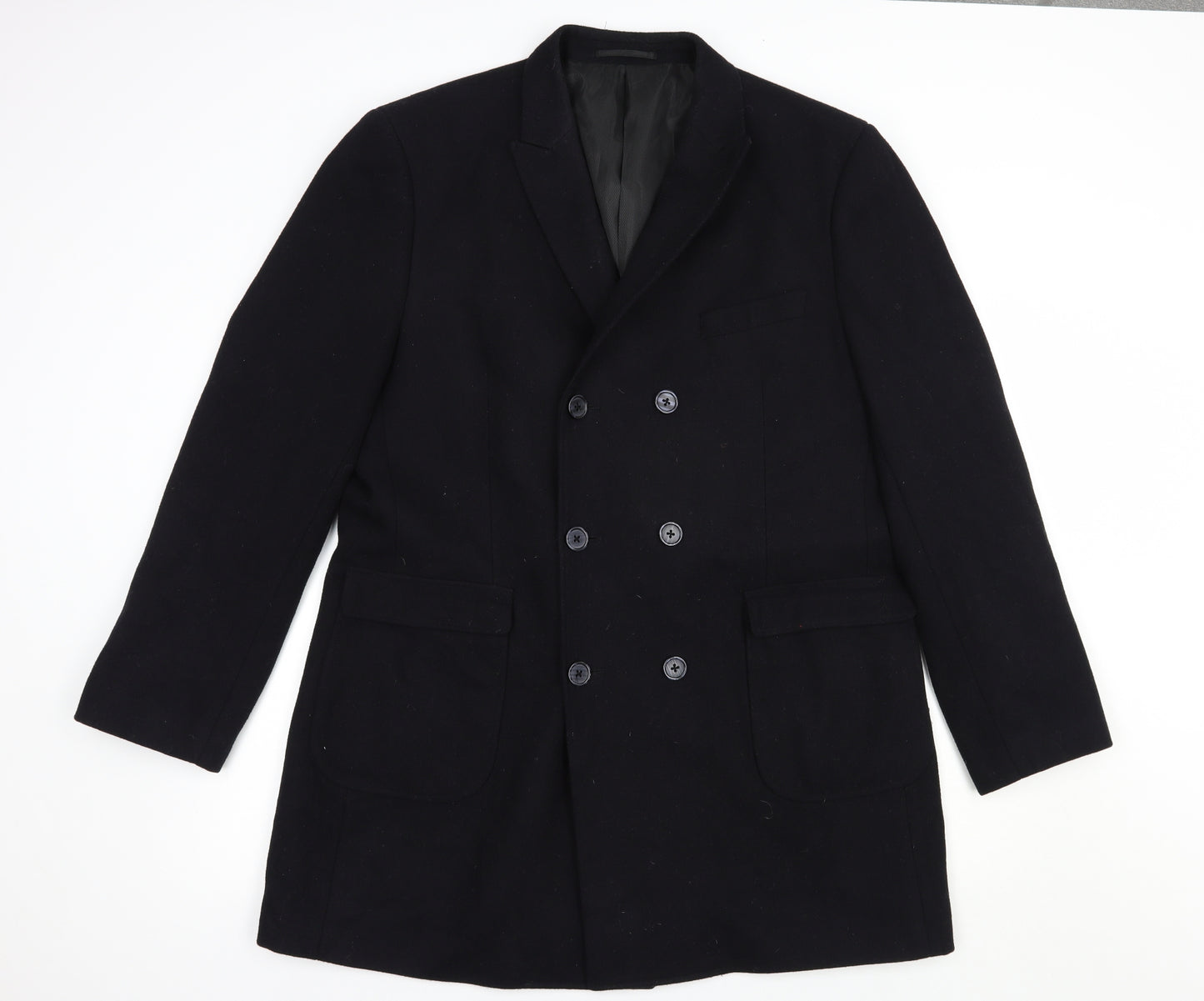 TU Mens Black   Pea Coat Coat Size XL  Button