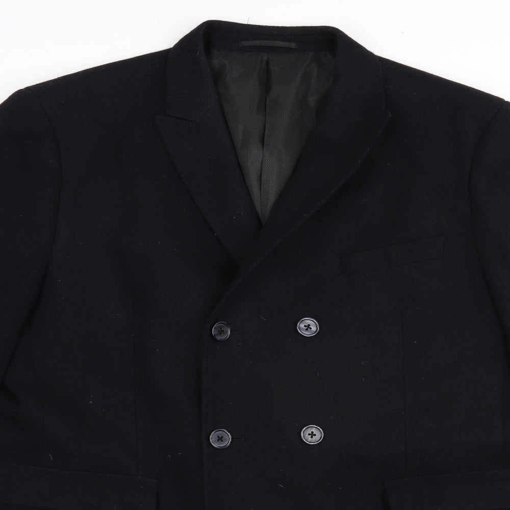 TU Mens Black   Pea Coat Coat Size XL  Button