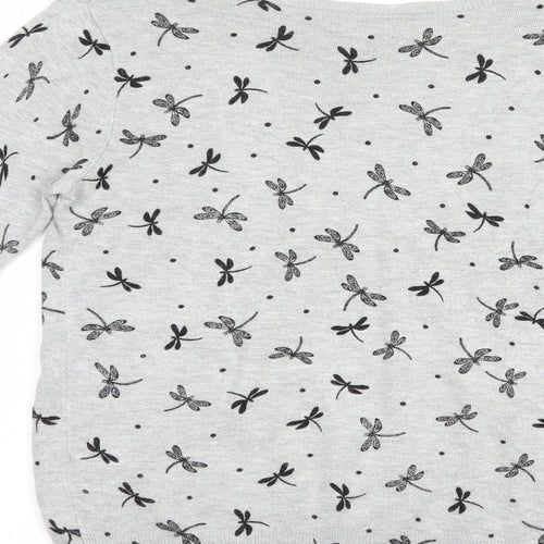TU Womens Grey Boat Neck Geometric Viscose Pullover Jumper Size 8   - Dragonfly Print