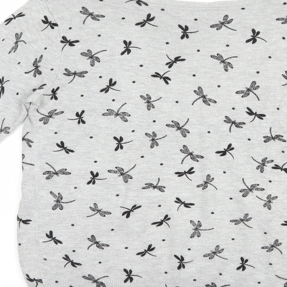 TU Womens Grey Boat Neck Geometric Viscose Pullover Jumper Size 8   - Dragonfly Print