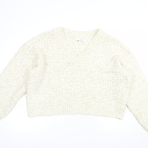 Topshop Womens Ivory V-Neck  Acrylic Pullover Jumper Size L