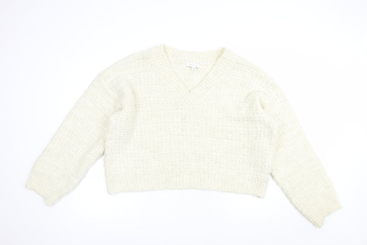 Topshop Womens Ivory V-Neck  Acrylic Pullover Jumper Size L
