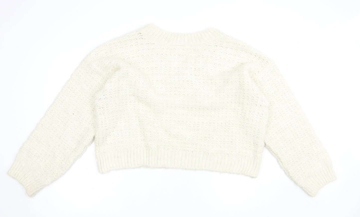 Topshop Womens Ivory V-Neck  Acrylic Pullover Jumper Size L