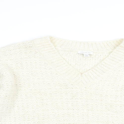 Topshop Womens Ivory V-Neck  Acrylic Pullover Jumper Size L