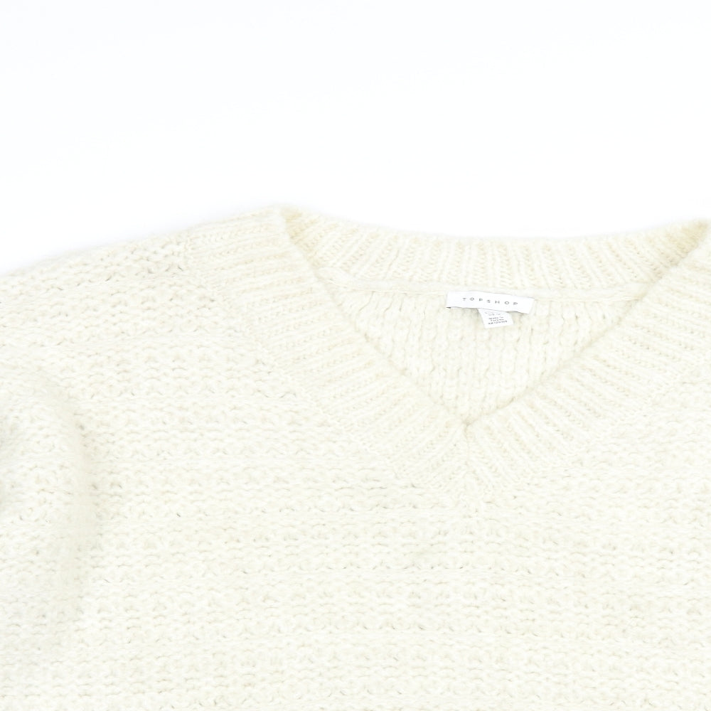 Topshop Womens Ivory V-Neck  Acrylic Pullover Jumper Size L