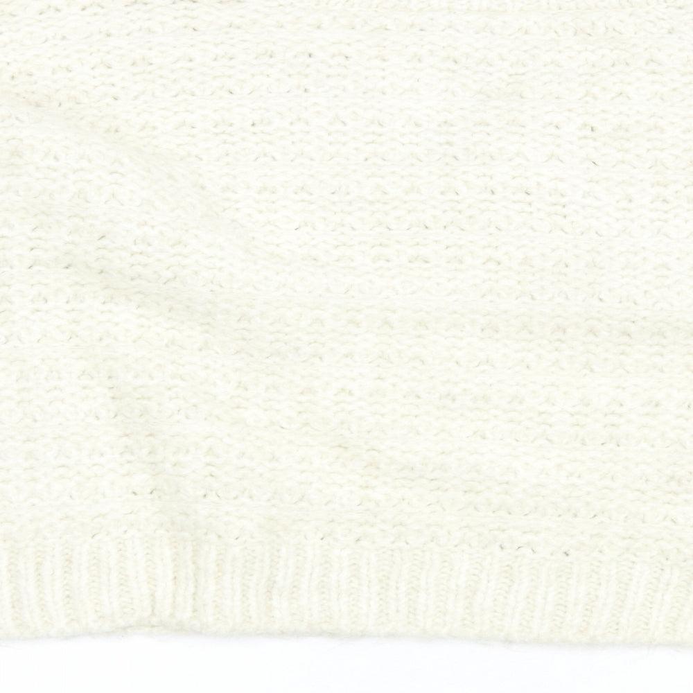 Topshop Womens Ivory V-Neck  Acrylic Pullover Jumper Size L