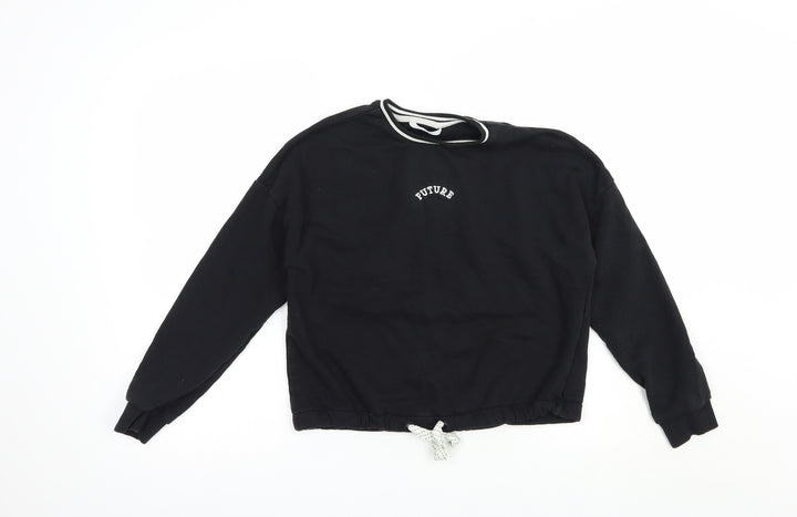 Marks and Spencer Girls Black  Cotton Pullover Sweatshirt Size 12-13 Years  Pullover - Future