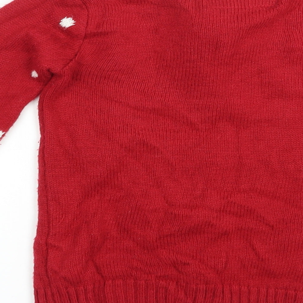 Primark Girls Red Crew Neck Polka Dot Acrylic Pullover Jumper Size 7-8 Years  Pullover - Rudolph Christmas