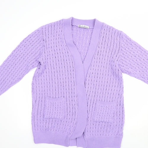 Pure & Natural` Womens Purple V-Neck  Acrylic Cardigan Jumper Size M