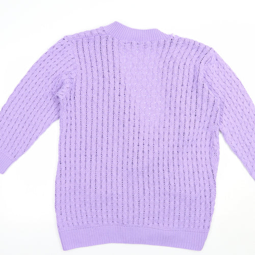 Pure & Natural` Womens Purple V-Neck  Acrylic Cardigan Jumper Size M
