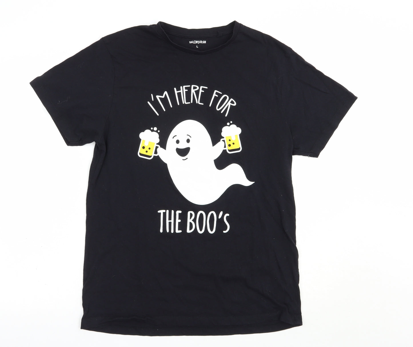 Hallow Scream Womens Black  Cotton Basic T-Shirt Size L Crew Neck - Ghost
