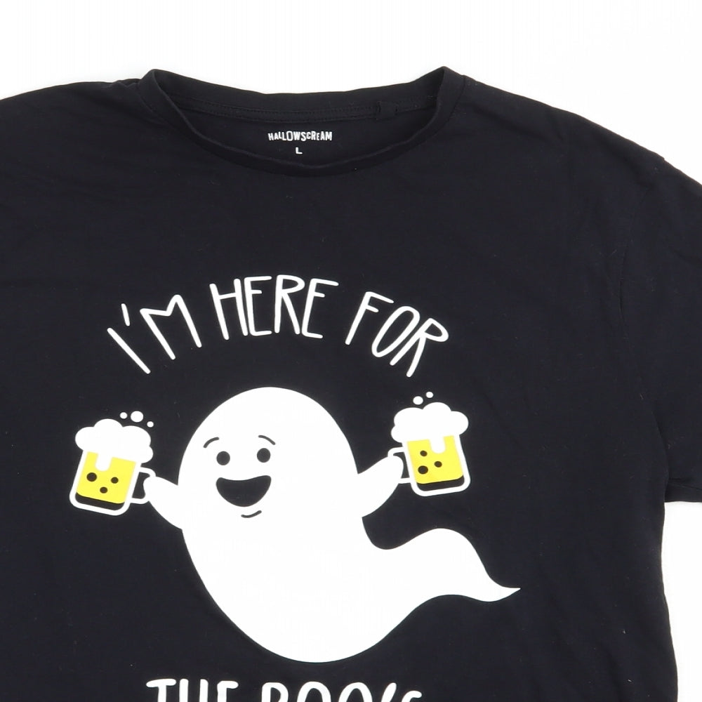Hallow Scream Womens Black  Cotton Basic T-Shirt Size L Crew Neck - Ghost