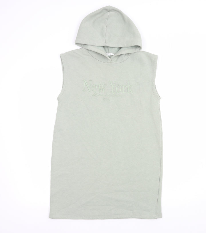 Matalan Girls Green Polyester Tunic Hoodie Size 11 Years Pullover - New York