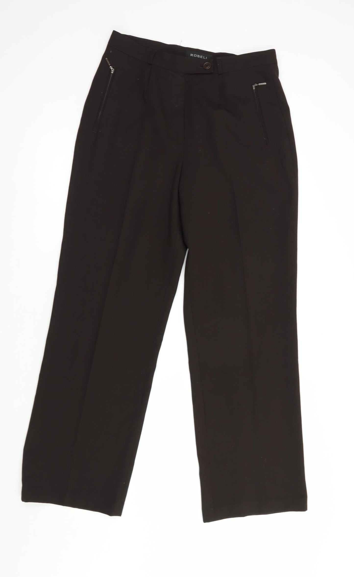 Robell Womens Brown  Polyester Dress Pants Trousers Size 12 L31 in Regular Button