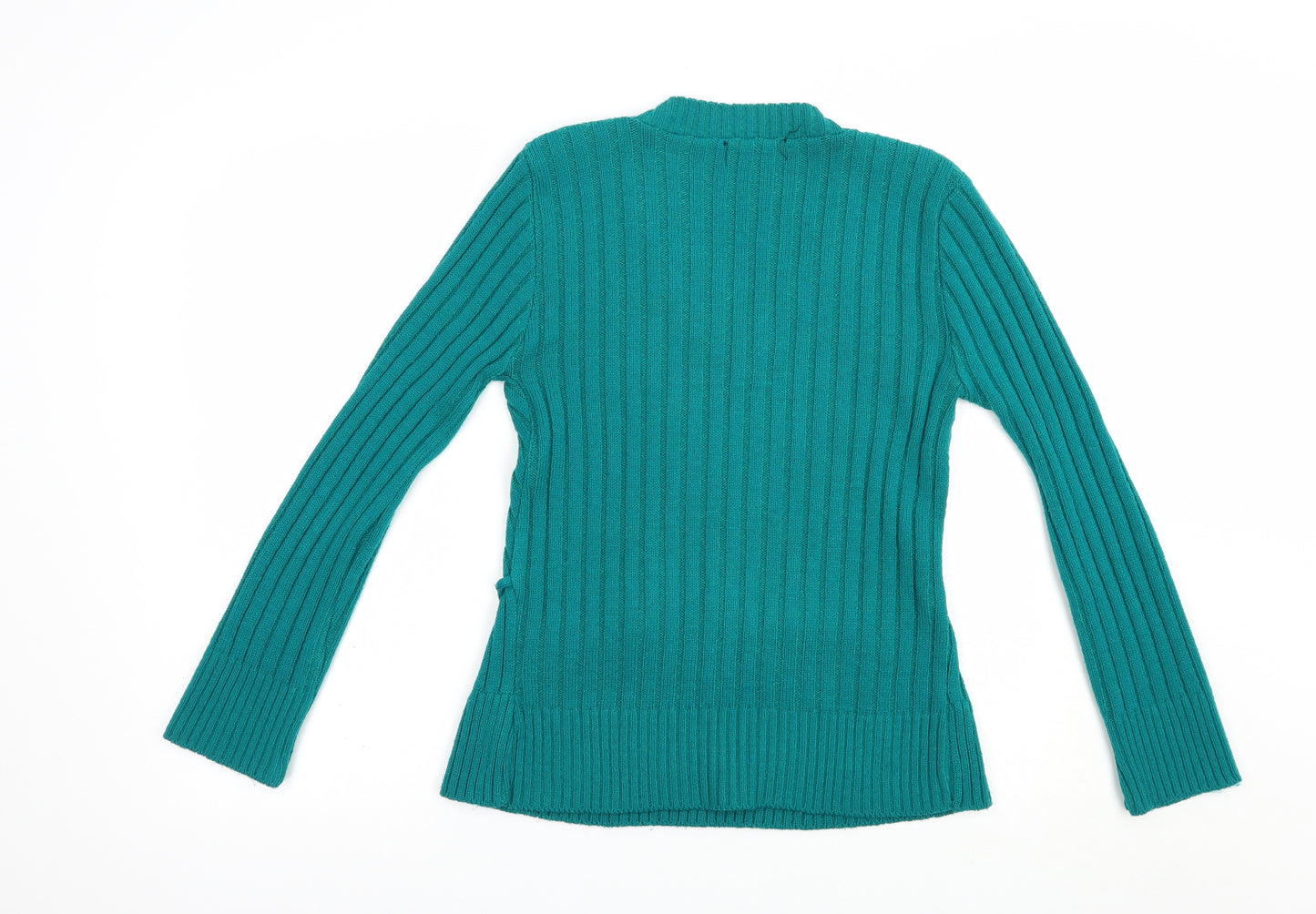 Preworn Womens Green V-Neck  Acrylic Pullover Jumper Size M   - Buckle