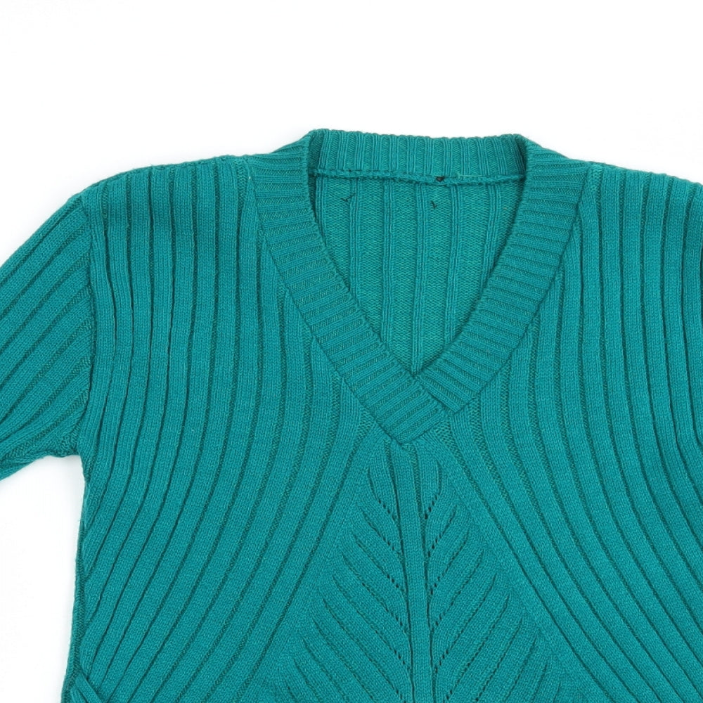 Preworn Womens Green V-Neck  Acrylic Pullover Jumper Size M   - Buckle