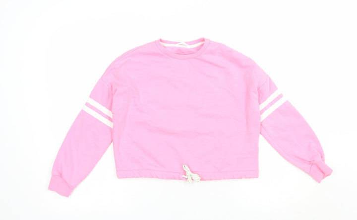 Marks and Spencer Girls Pink  Cotton Pullover Sweatshirt Size 9-10 Years  Pullover