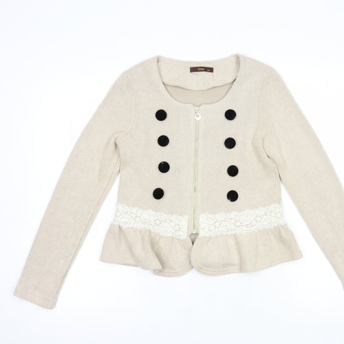 Soma Womens Beige Scoop Neck  Viscose Full Zip Jumper Size S   - Lace Detail