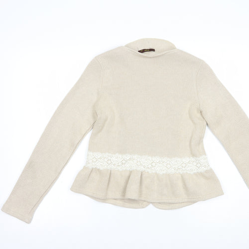 Soma Womens Beige Scoop Neck  Viscose Full Zip Jumper Size S   - Lace Detail