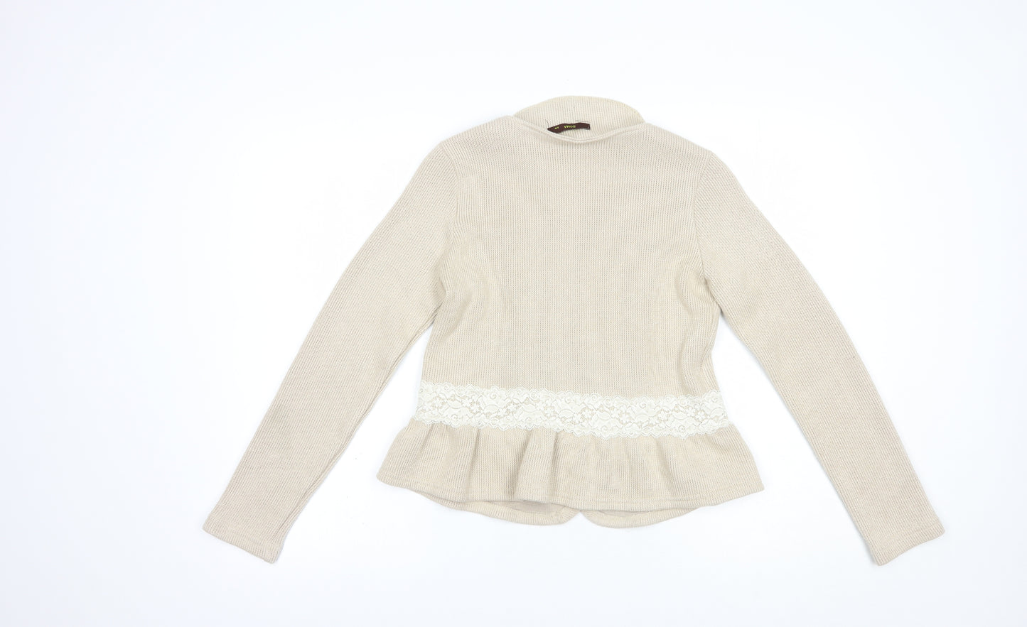 Soma Womens Beige Scoop Neck  Viscose Full Zip Jumper Size S   - Lace Detail