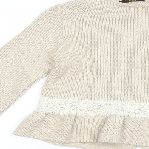 Soma Womens Beige Scoop Neck  Viscose Full Zip Jumper Size S   - Lace Detail