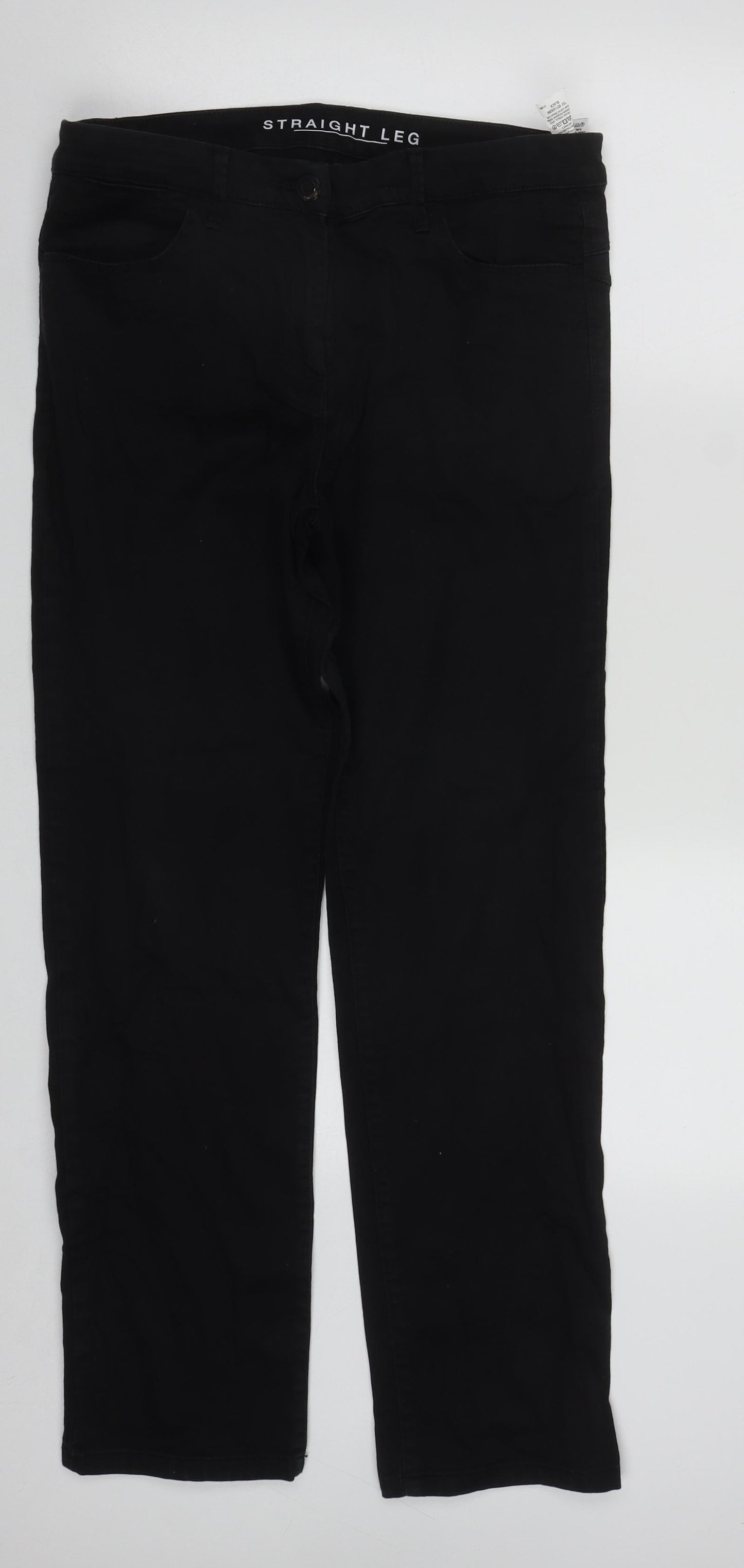 Marks and Spencer Womens Black  Cotton Straight Jeans Size 14 L29 in Regular Zip