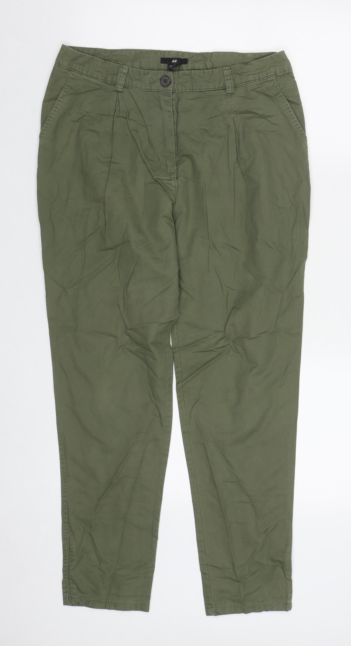 H&M Womens Green  Cotton Trousers  Size 8 L27 in Regular Zip