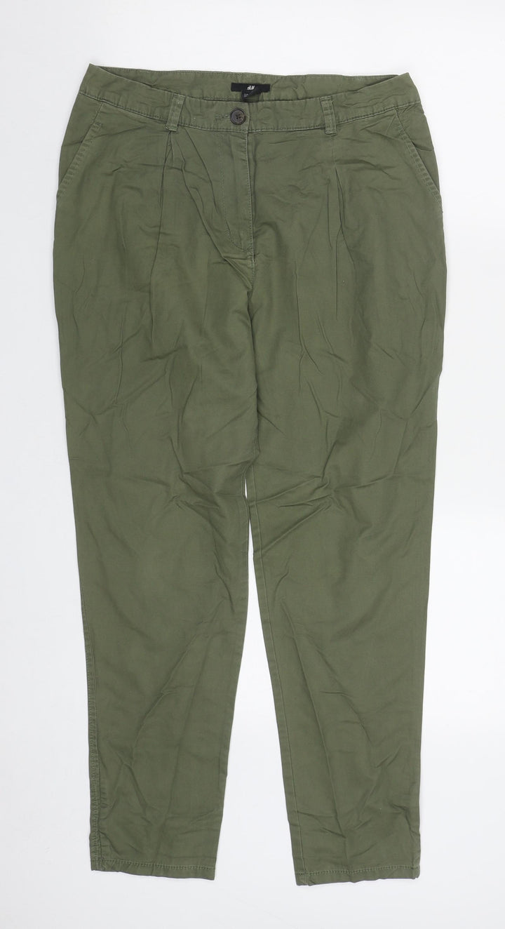 H&M Womens Green  Cotton Trousers  Size 8 L27 in Regular Zip