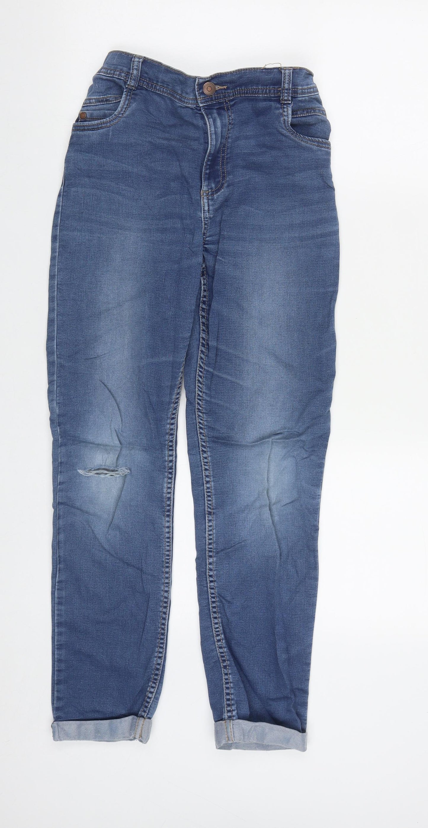 Nutmeg Girls Blue  Cotton Straight Jeans Size 12-13 Years  Regular Zip