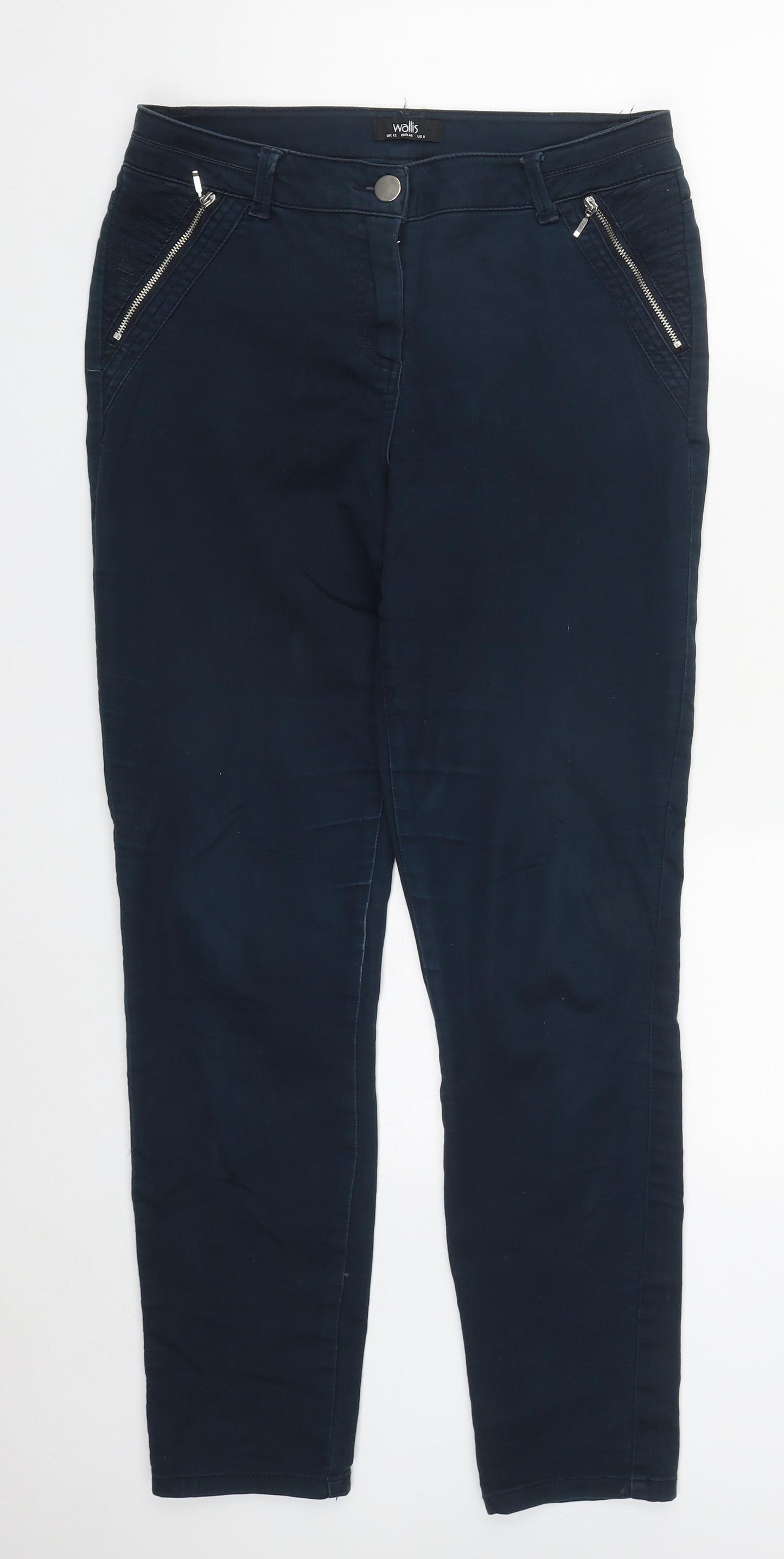 Wallis Womens Blue  Cotton Straight Jeans Size 12 L30 in Regular Zip