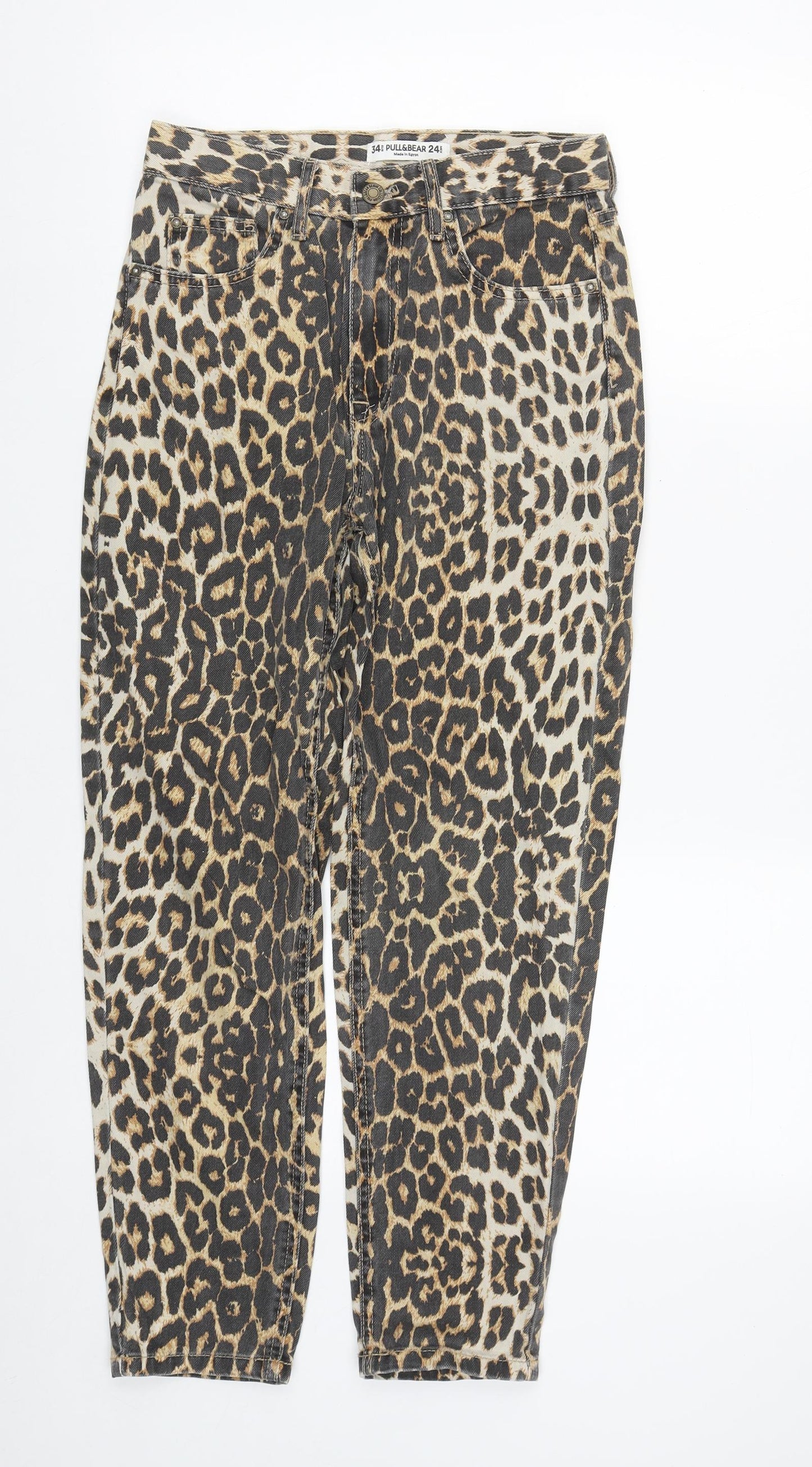 Pull&Bear Womens Multicoloured Animal Print Cotton Straight Jeans Size 28 in L28 in Regular Zip