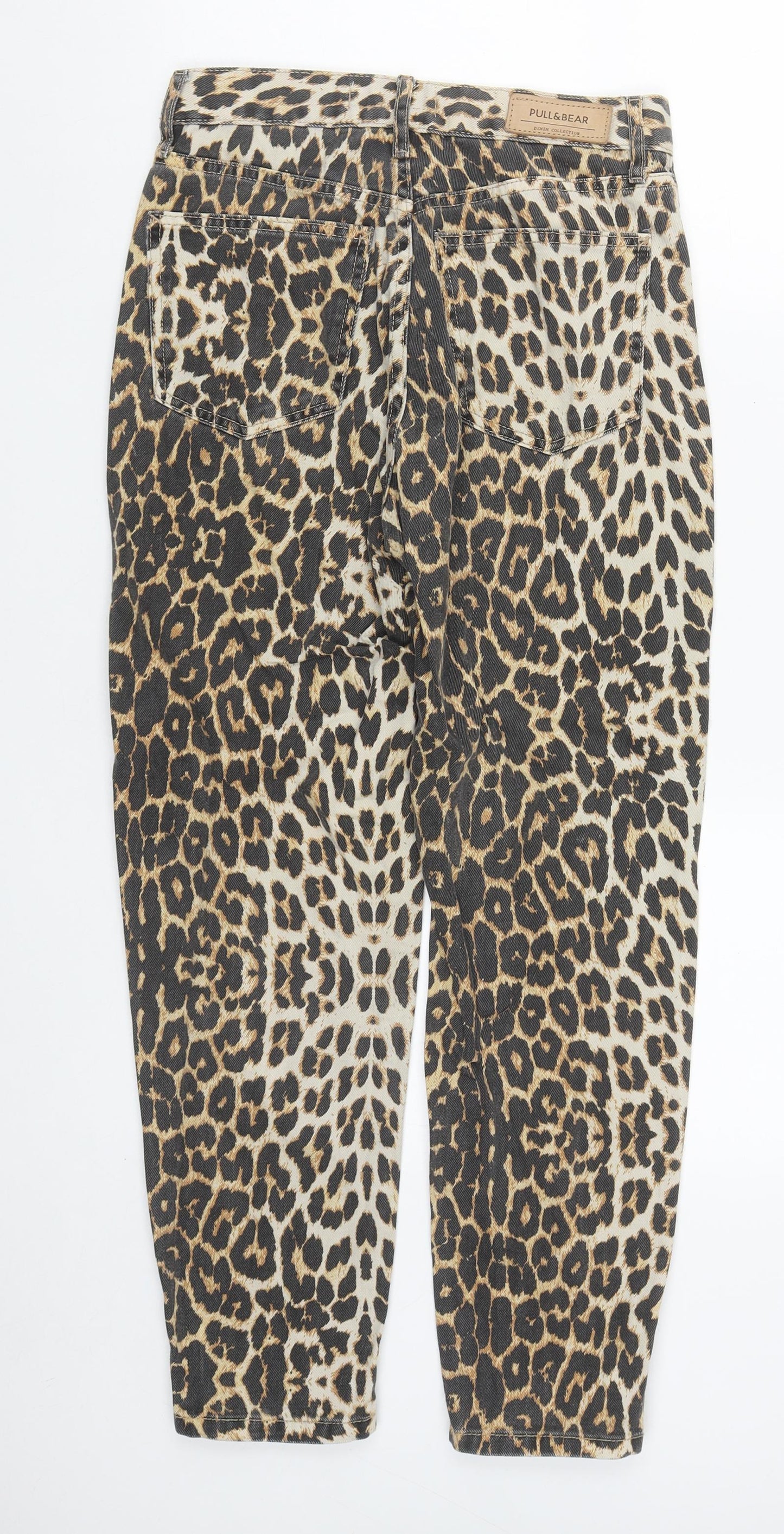 Pull&Bear Womens Multicoloured Animal Print Cotton Straight Jeans Size 28 in L28 in Regular Zip