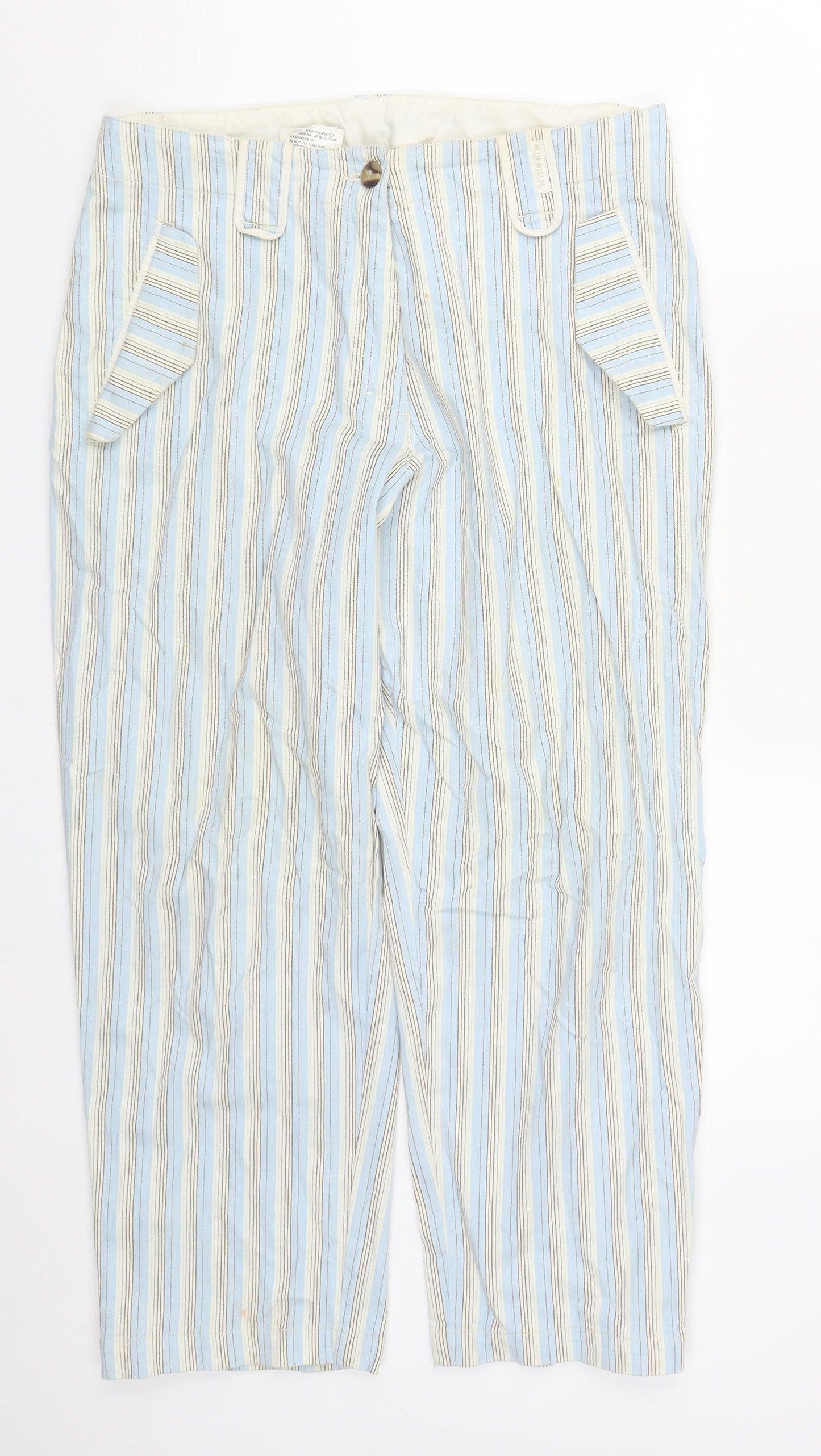 Blue Willi's Womens Multicoloured Striped Cotton Trousers  Size 12 L25 in Regular Zip