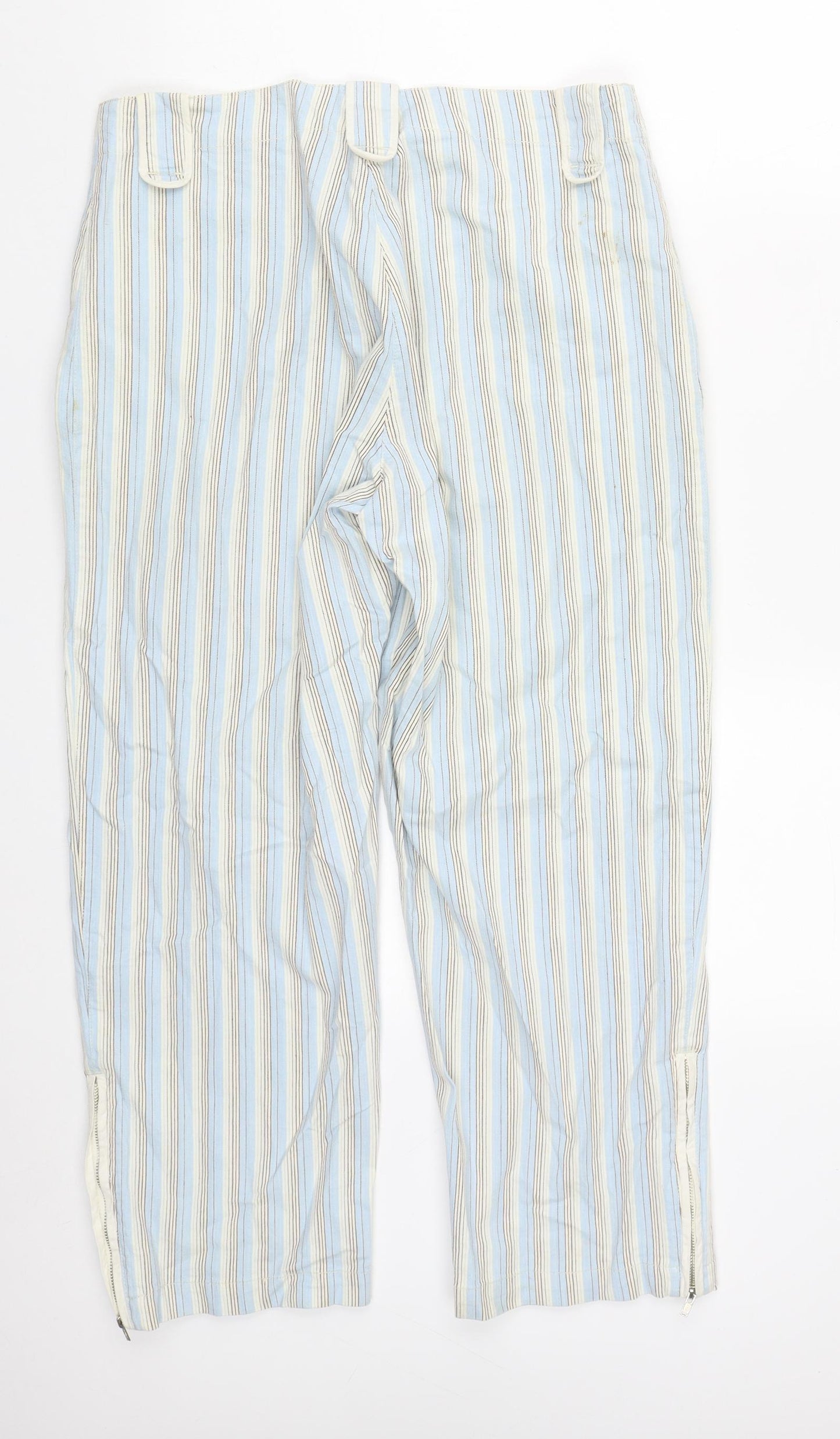 Blue Willi's Womens Multicoloured Striped Cotton Trousers  Size 12 L25 in Regular Zip