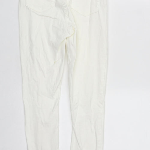 Denim & Co. Womens White  Cotton Straight Jeans Size 8 L29 in Regular Zip