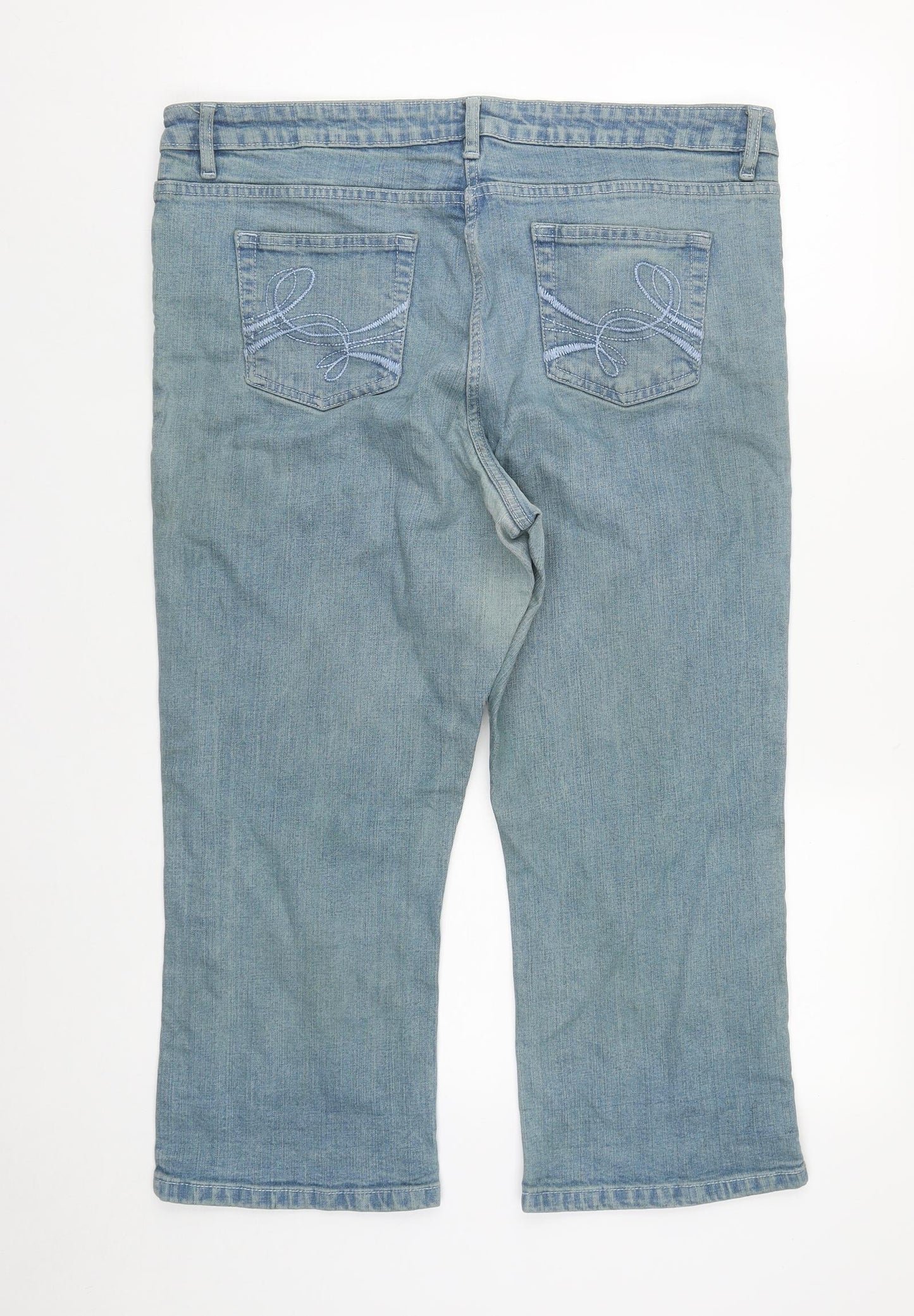 BHS Womens Blue  Cotton Cropped Jeans Size 18 L24 in Regular Zip