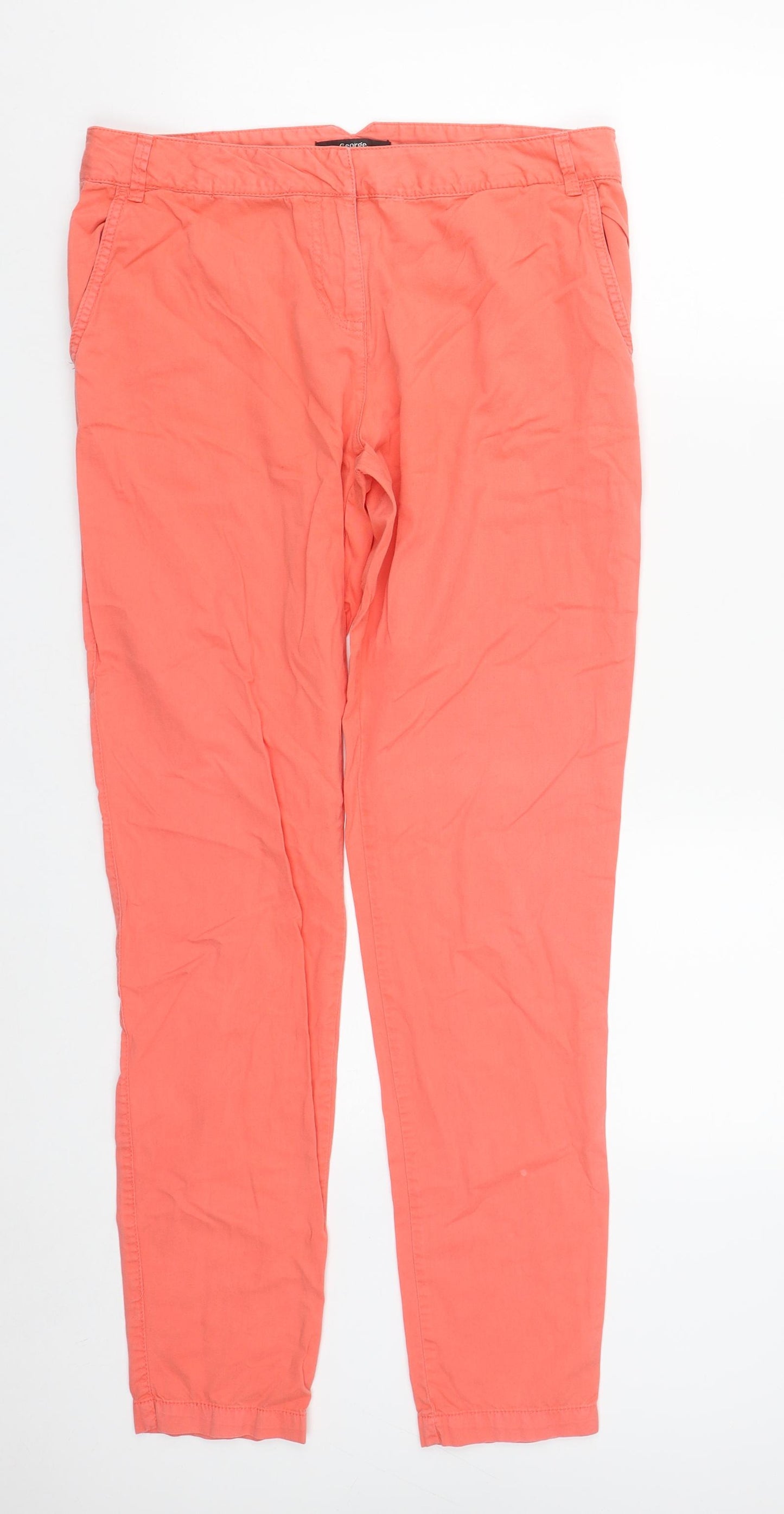 George Womens Orange  Cotton Trousers  Size 10 L30 in Regular Zip