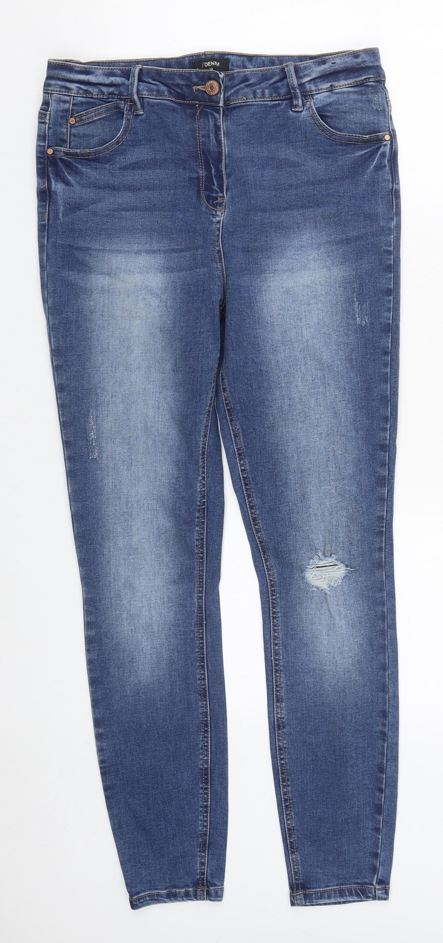 Matalan Womens Blue  Cotton Straight Jeans Size 14 L29 in Regular Zip