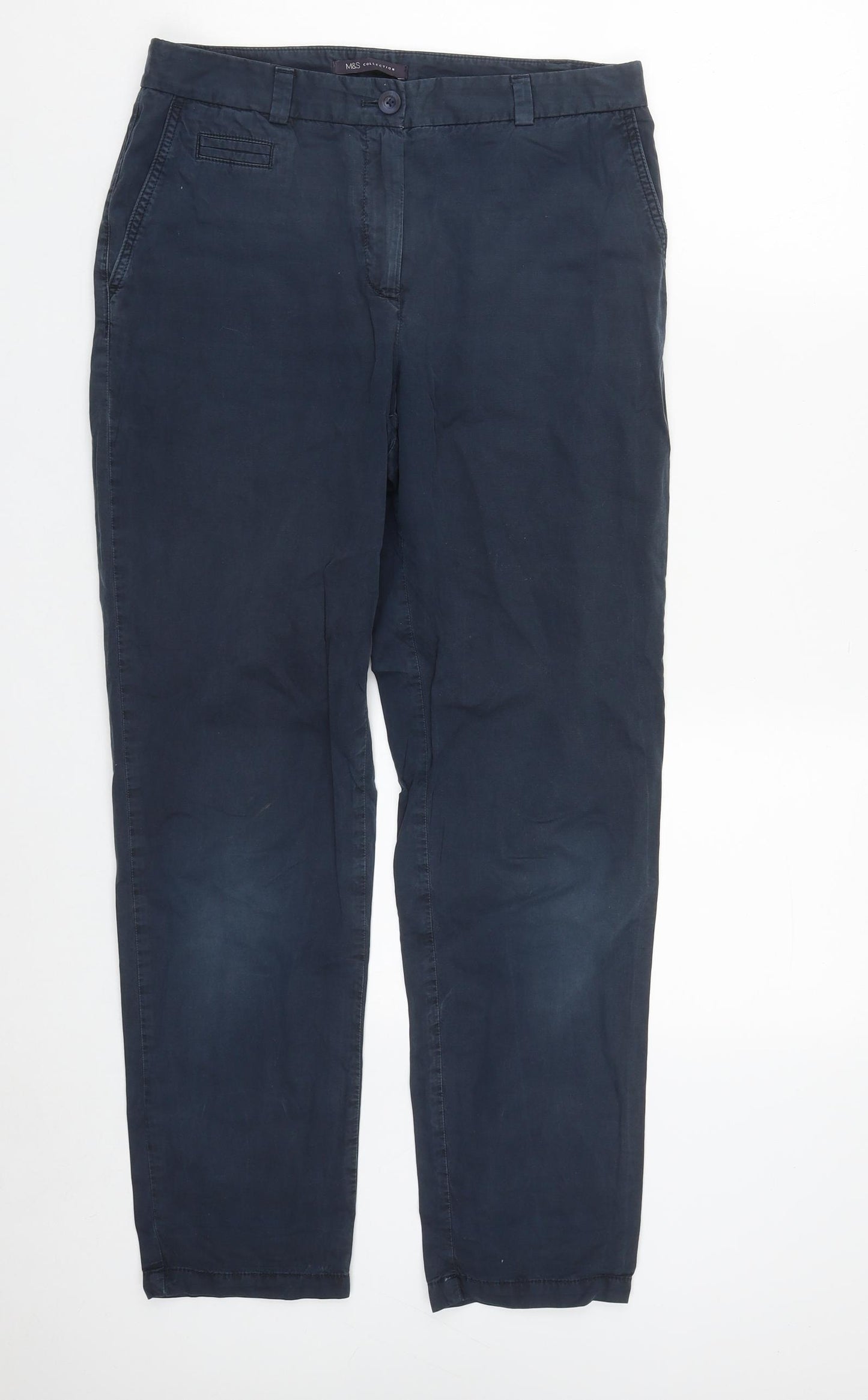 Marks and Spencer Womens Blue  Cotton Trousers  Size 10 L29 in Regular Zip