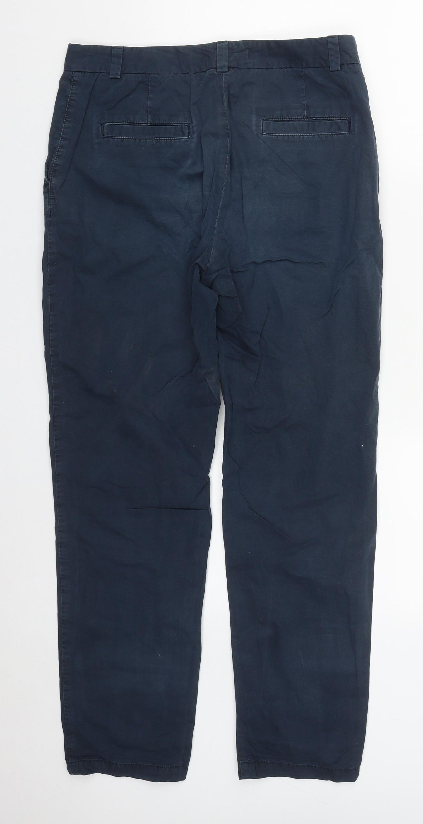 Marks and Spencer Womens Blue  Cotton Trousers  Size 10 L29 in Regular Zip